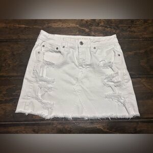 American Eagle Distressed White Denim Mini Skirt